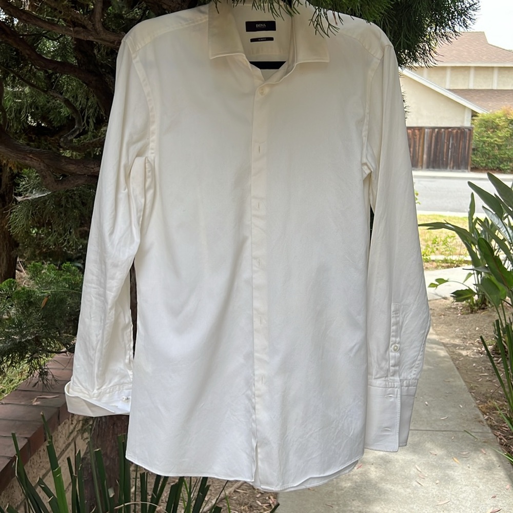Hugo Boss‎ Cream Slim Fit formal dress Shirt Us 15.5 R